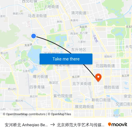 安河桥北 Anheqiao Bei(N) to 北京师范大学艺术与传媒学院 map