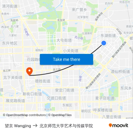 望京 Wangjing to 北京师范大学艺术与传媒学院 map