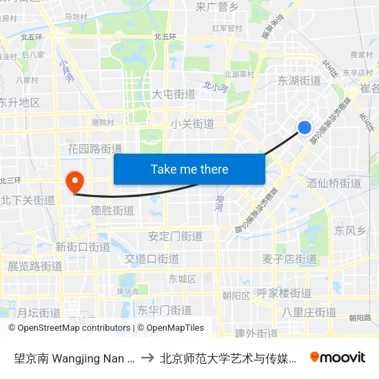 望京南 Wangjing Nan (S) to 北京师范大学艺术与传媒学院 map
