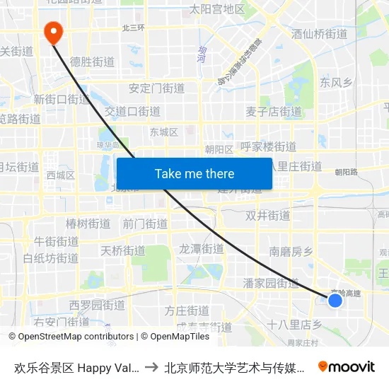 欢乐谷景区 Happy Valley to 北京师范大学艺术与传媒学院 map