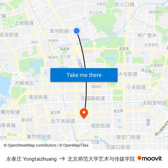 永泰庄 Yongtaizhuang to 北京师范大学艺术与传媒学院 map