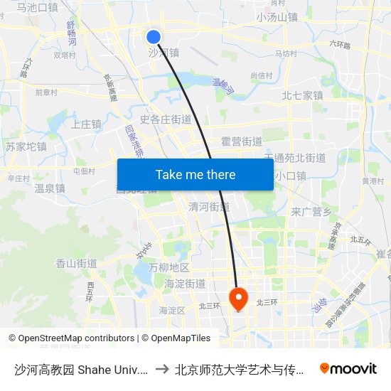 沙河高教园 Shahe Univ. Park to 北京师范大学艺术与传媒学院 map