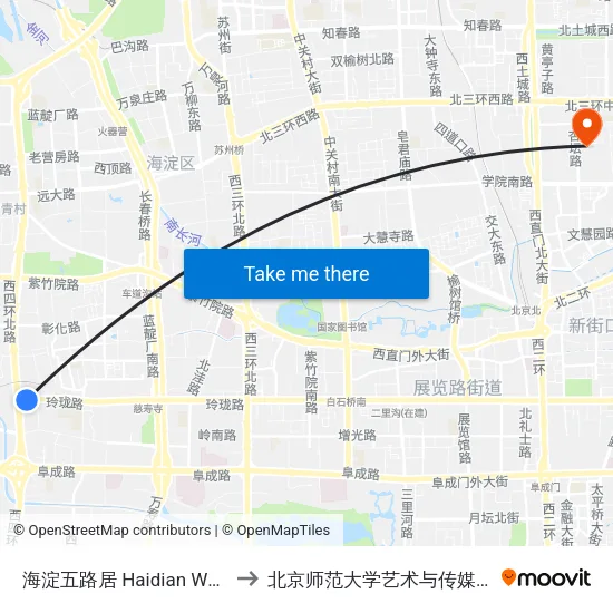 海淀五路居 Haidian Wuluju to 北京师范大学艺术与传媒学院 map
