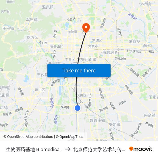 生物医药基地 Biomedical Base to 北京师范大学艺术与传媒学院 map