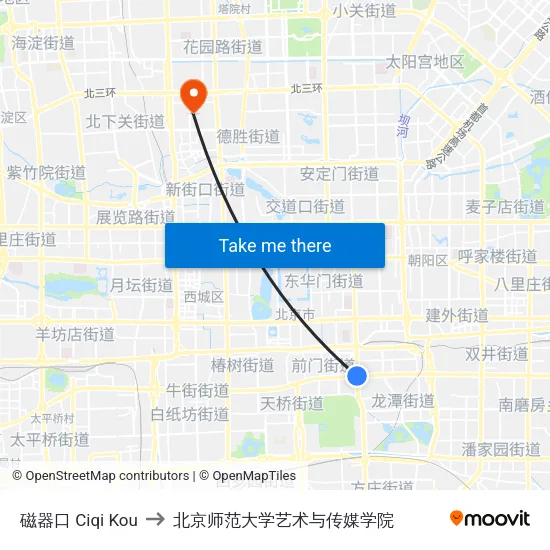磁器口 Ciqi Kou to 北京师范大学艺术与传媒学院 map