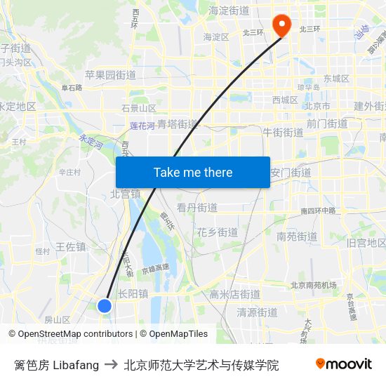 篱笆房 Libafang to 北京师范大学艺术与传媒学院 map