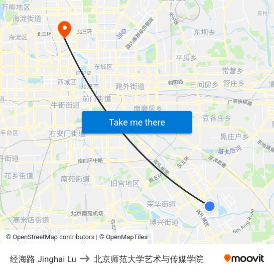 经海路 Jinghai Lu to 北京师范大学艺术与传媒学院 map