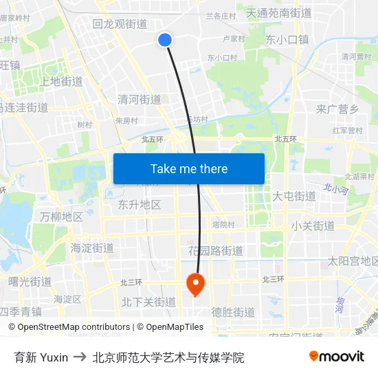 育新 Yuxin to 北京师范大学艺术与传媒学院 map