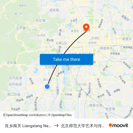 良乡南关 Liangxiang Nanguan to 北京师范大学艺术与传媒学院 map