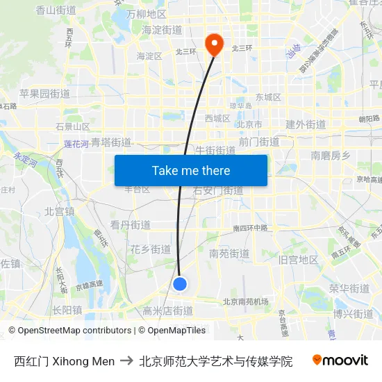 西红门 Xihong Men to 北京师范大学艺术与传媒学院 map