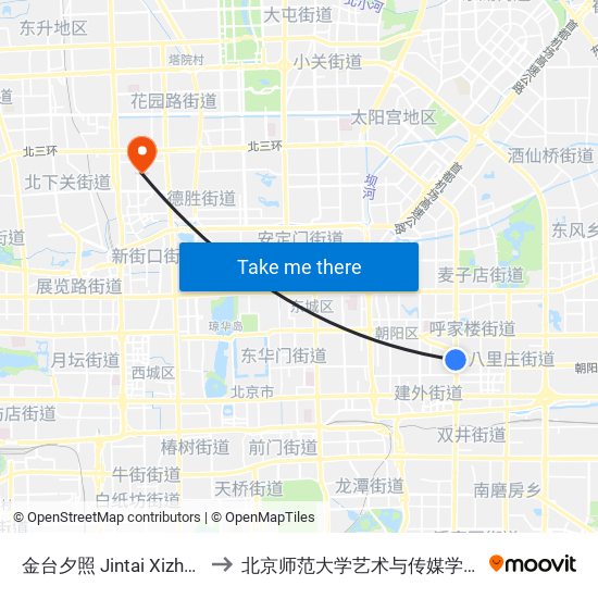 金台夕照 Jintai Xizhao to 北京师范大学艺术与传媒学院 map