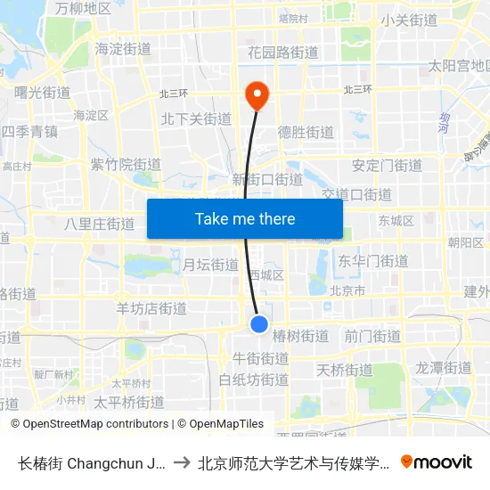 长椿街 Changchun Jie to 北京师范大学艺术与传媒学院 map