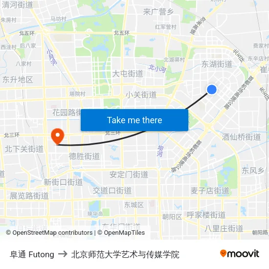阜通 Futong to 北京师范大学艺术与传媒学院 map