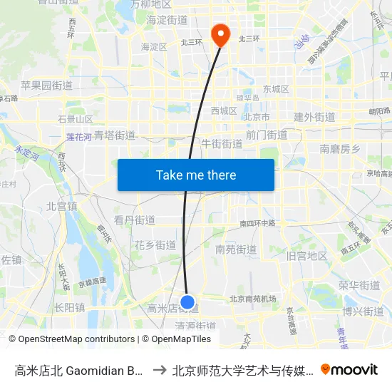 高米店北 Gaomidian Bei(N) to 北京师范大学艺术与传媒学院 map