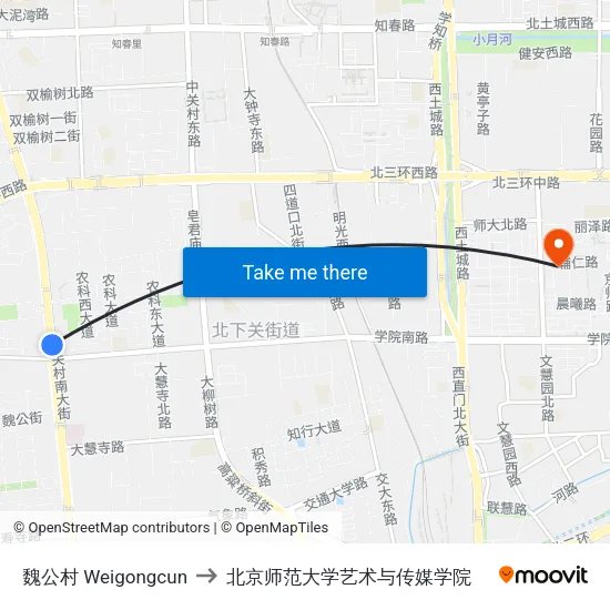 魏公村 Weigongcun to 北京师范大学艺术与传媒学院 map