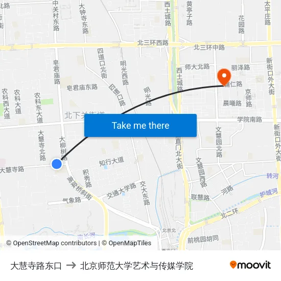 大慧寺路东口 to 北京师范大学艺术与传媒学院 map