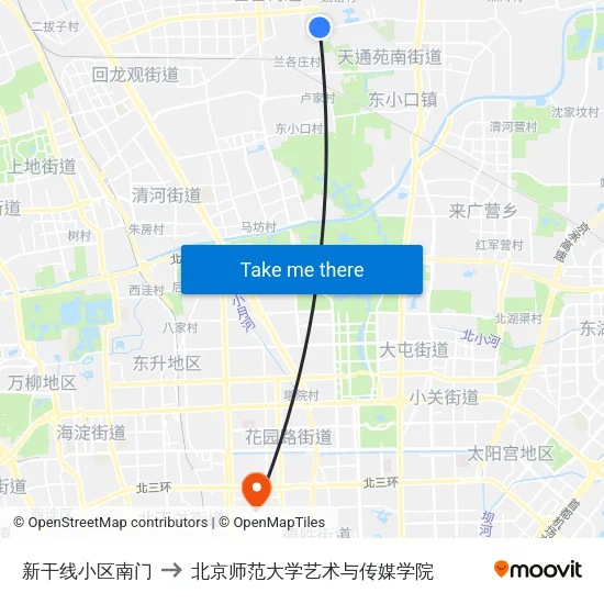 新干线小区南门 to 北京师范大学艺术与传媒学院 map