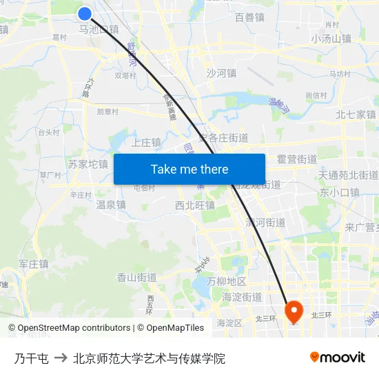 乃干屯 to 北京师范大学艺术与传媒学院 map