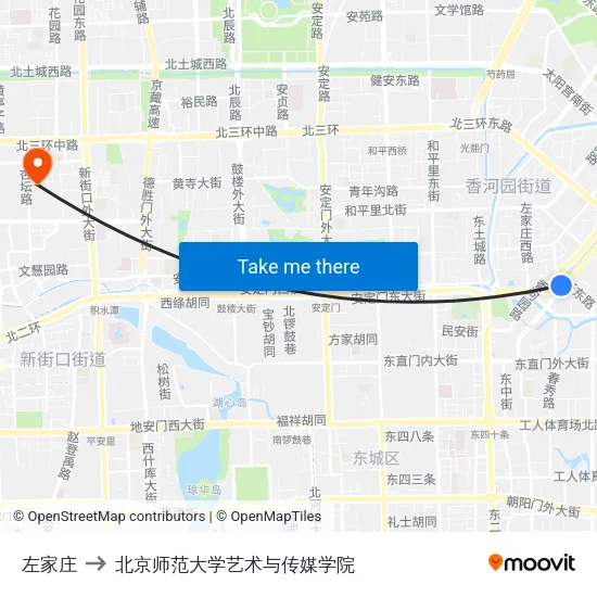 左家庄 to 北京师范大学艺术与传媒学院 map