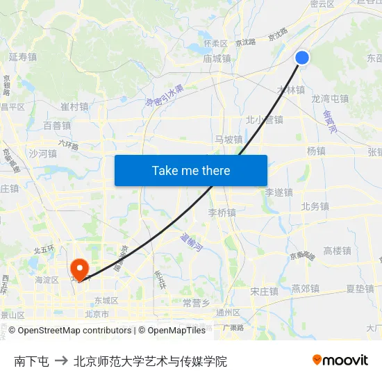 南下屯 to 北京师范大学艺术与传媒学院 map