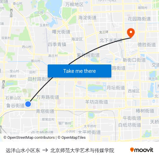 远洋山水小区东 to 北京师范大学艺术与传媒学院 map