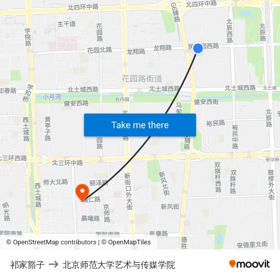 祁家豁子 to 北京师范大学艺术与传媒学院 map