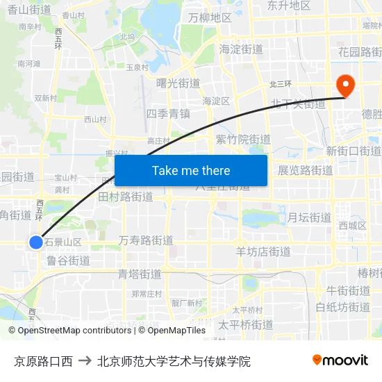 京原路口西 to 北京师范大学艺术与传媒学院 map