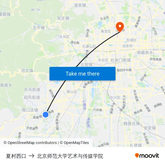 夏村西口 to 北京师范大学艺术与传媒学院 map
