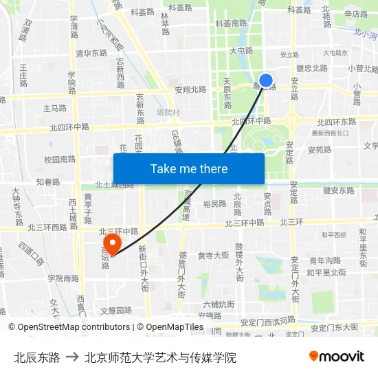 北辰东路 to 北京师范大学艺术与传媒学院 map