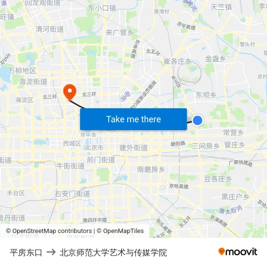 平房东口 to 北京师范大学艺术与传媒学院 map
