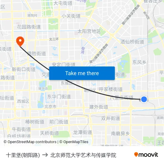 十里堡(朝阳路) to 北京师范大学艺术与传媒学院 map