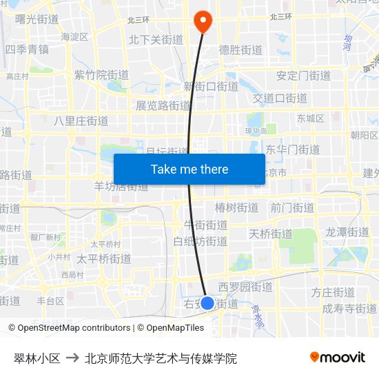 翠林小区 to 北京师范大学艺术与传媒学院 map