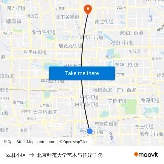 翠林小区 to 北京师范大学艺术与传媒学院 map