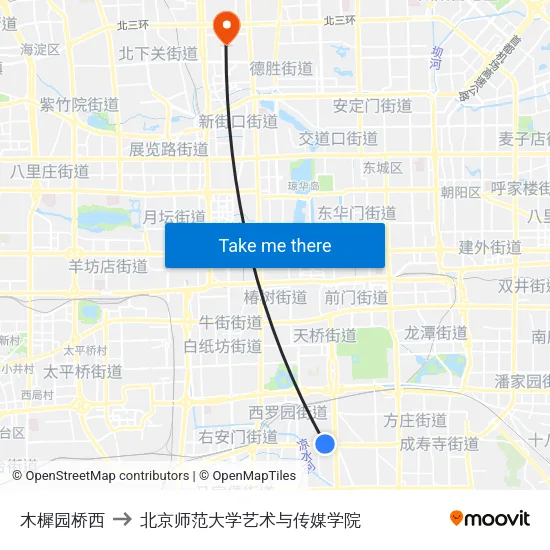 木樨园桥西 to 北京师范大学艺术与传媒学院 map
