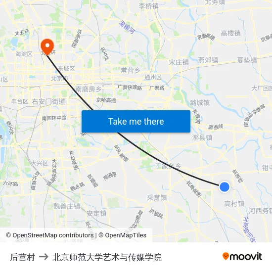 后营村 to 北京师范大学艺术与传媒学院 map