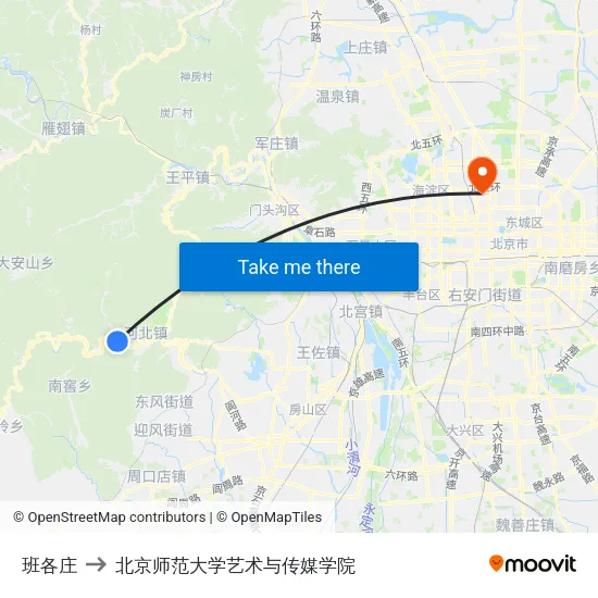 班各庄 to 北京师范大学艺术与传媒学院 map