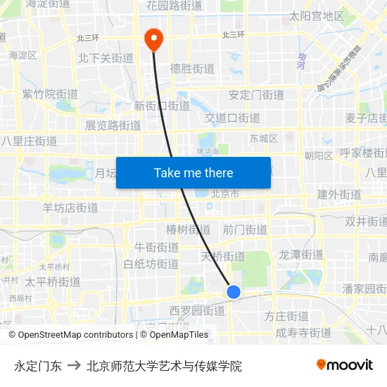 永定门东 to 北京师范大学艺术与传媒学院 map