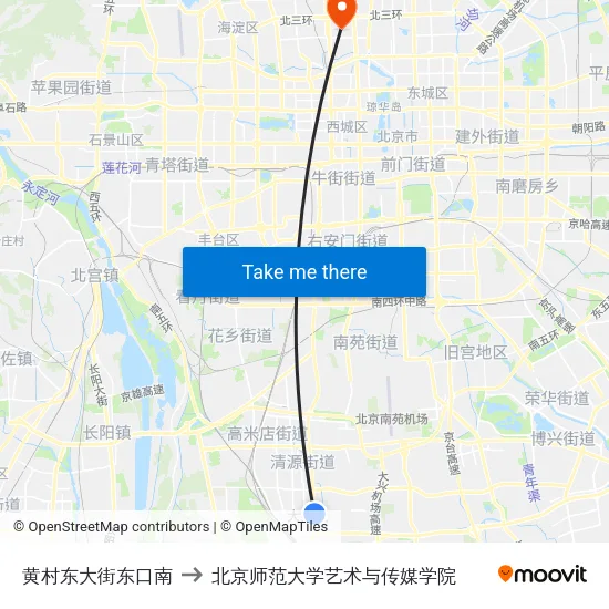 黄村东大街东口南 to 北京师范大学艺术与传媒学院 map