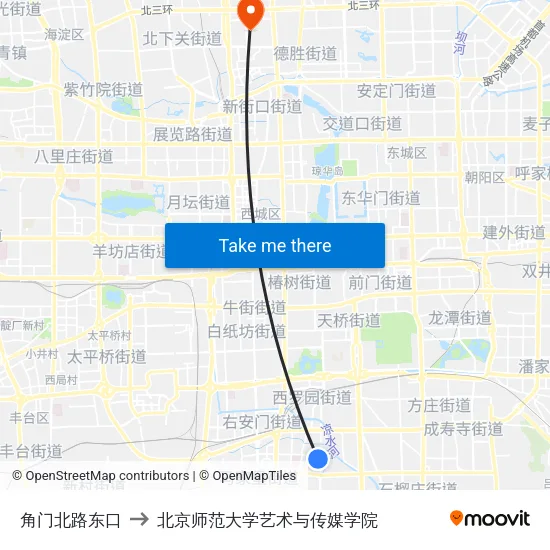 角门北路东口 to 北京师范大学艺术与传媒学院 map