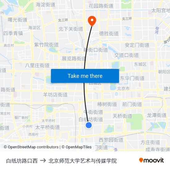 白纸坊路口西 to 北京师范大学艺术与传媒学院 map