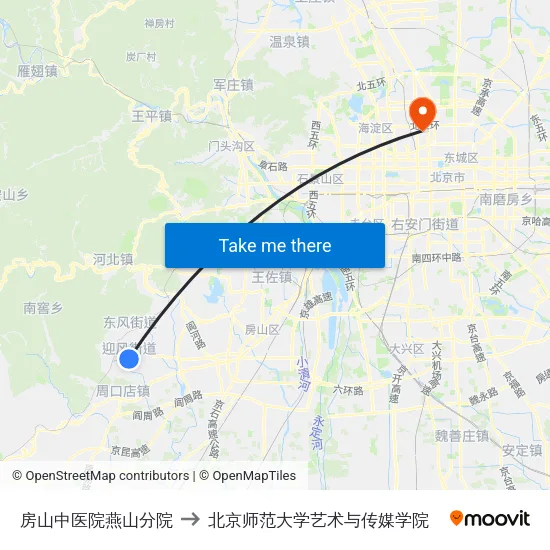 房山中医院燕山分院 to 北京师范大学艺术与传媒学院 map