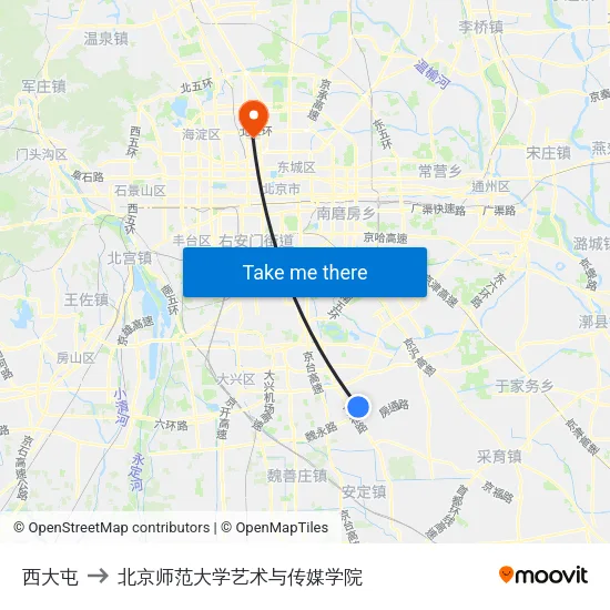 西大屯 to 北京师范大学艺术与传媒学院 map