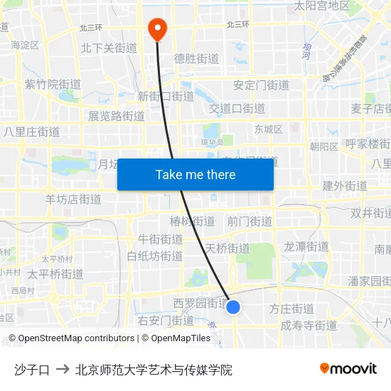 沙子口 to 北京师范大学艺术与传媒学院 map