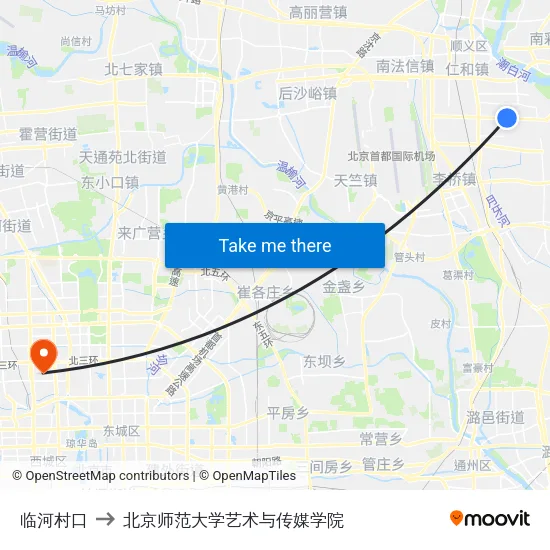 临河村口 to 北京师范大学艺术与传媒学院 map