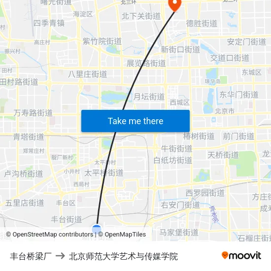 丰台桥梁厂 to 北京师范大学艺术与传媒学院 map