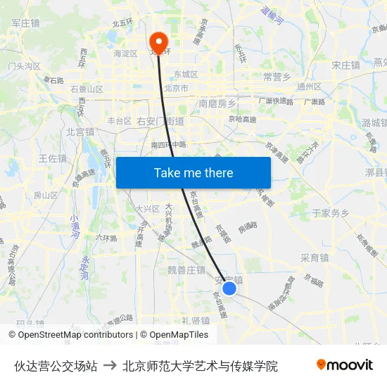 伙达营公交场站 to 北京师范大学艺术与传媒学院 map