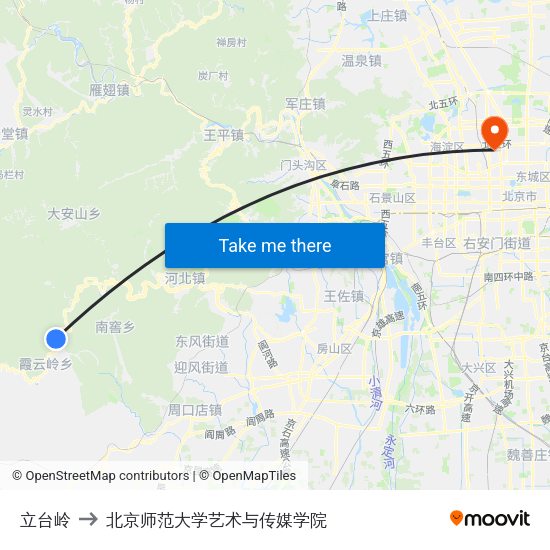 立台岭 to 北京师范大学艺术与传媒学院 map