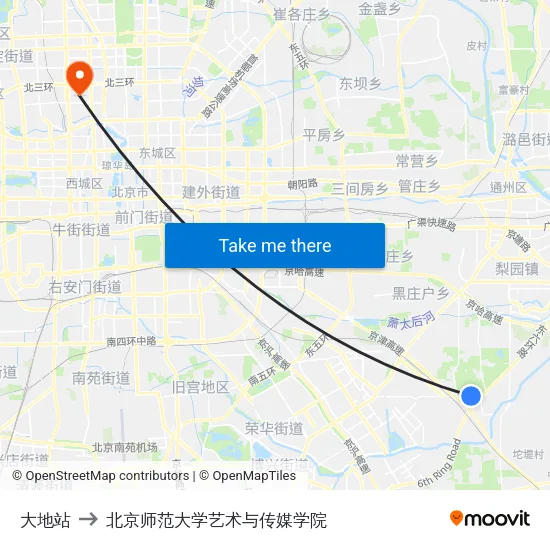 大地站 to 北京师范大学艺术与传媒学院 map