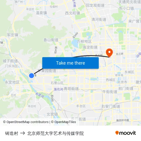 铸造村 to 北京师范大学艺术与传媒学院 map