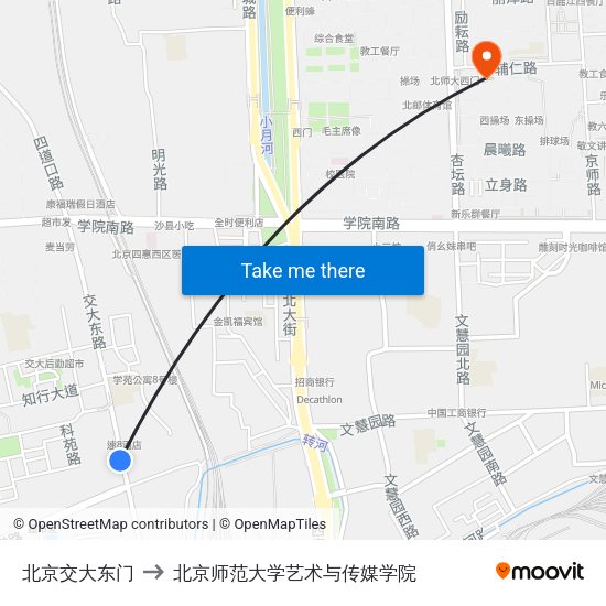 北京交大东门 to 北京师范大学艺术与传媒学院 map